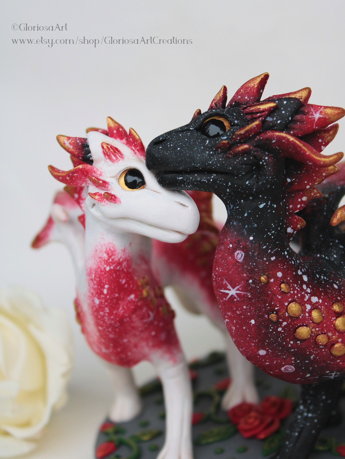 Red galaxy dragon wedding cake topper